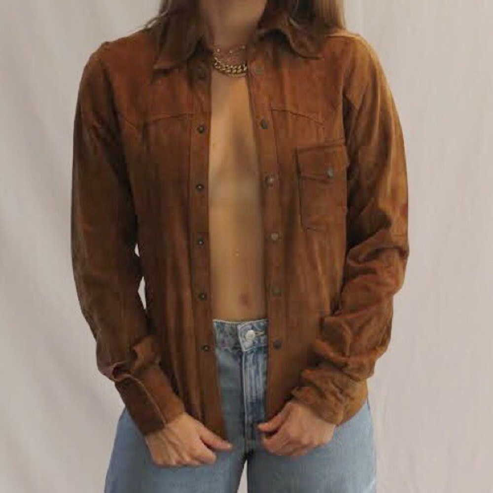 100% Genuine Leather Suede Button Down